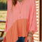 Contrast V-Neck Batwing Sleeve Blouse