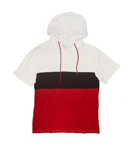 SOLID COLOR BLOCK SHORT SLEEVE HOODIE