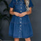 Pocketed Button Up Collared Neck Short Sleeve Denim Dress